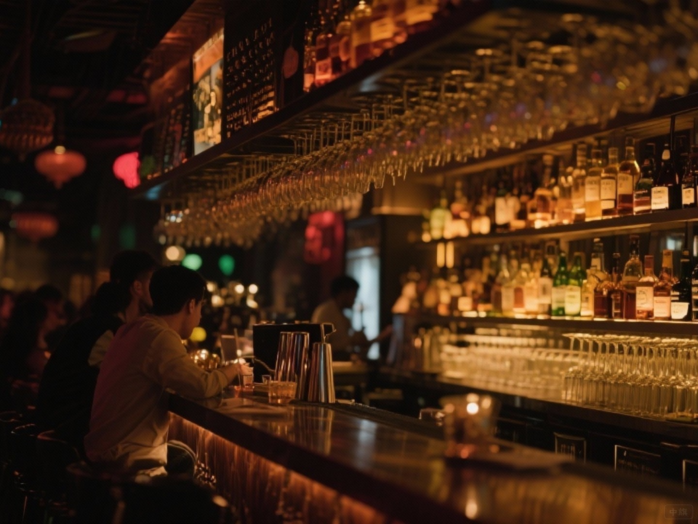 酒吧內(nèi)兩個客人坐那閑聊